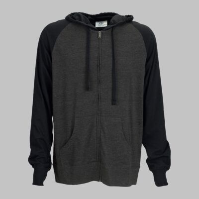 Full-Zip Two-Tone Jersey Knit Hoodie Thumbnail